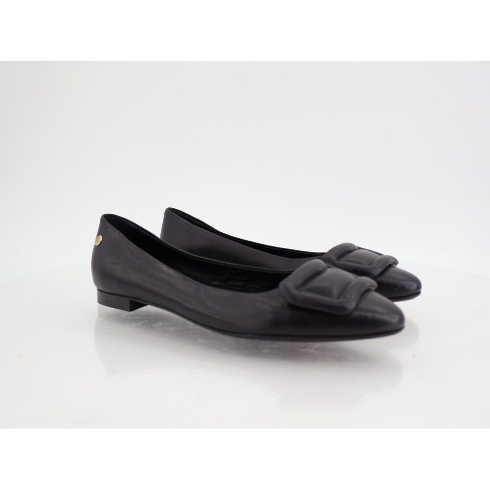 AGL Lolita Ballet Flat Womens 35.5 5.5 Black Leather Pointed Buckle Slip On Shoe